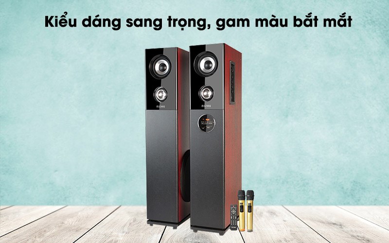 Loa được thiết kế với kiểu dáng sang trọng cùng gam màu bắt mắt