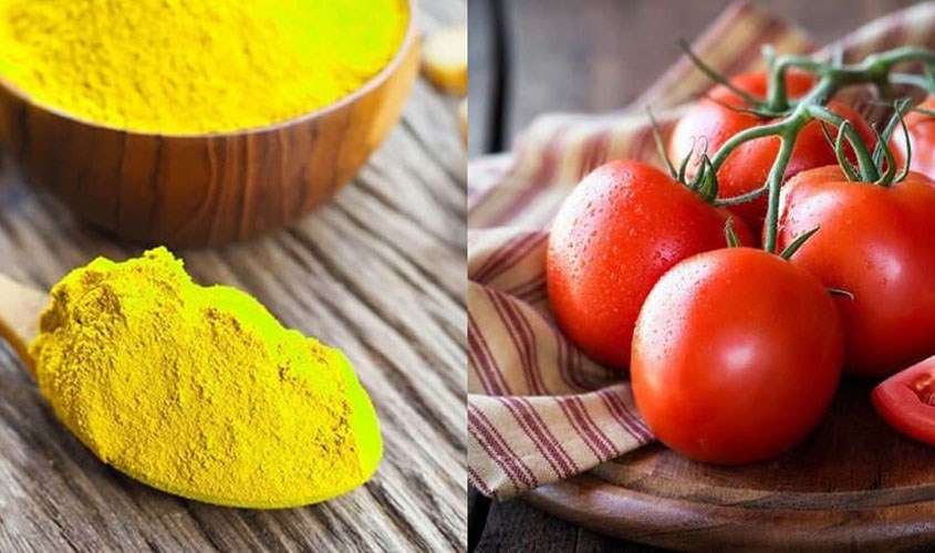 Mặt nạ cà chua và tinh bột nghệ hỗ trợ làm mờ vết nám, tàn nhang Mặt nạ cà chua và tinh bột nghệ hỗ trợ làm mờ vết nám, tàn nhang