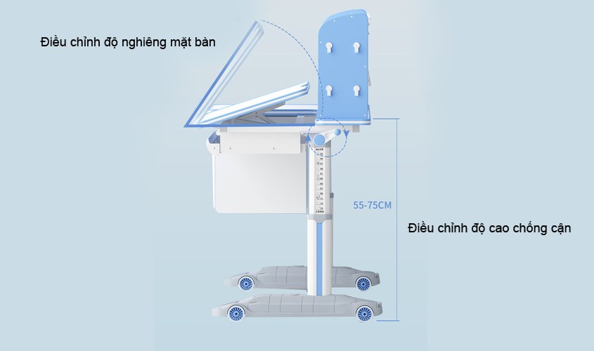 Bàn học thông minh có thể điều chỉnh chiều cao linh hoạt giúp chống cận hiệu quả