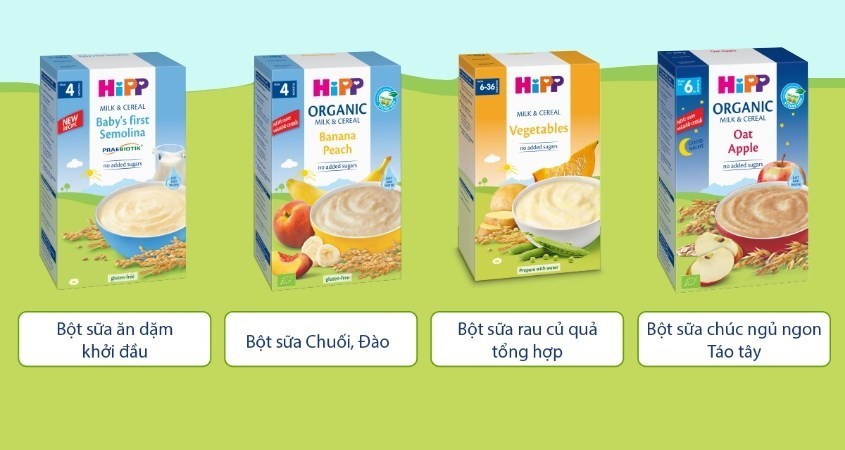 Bột ăn dặm HiPP rất đa dạng về nguyên liệu, mẫu mã và mùi vị
