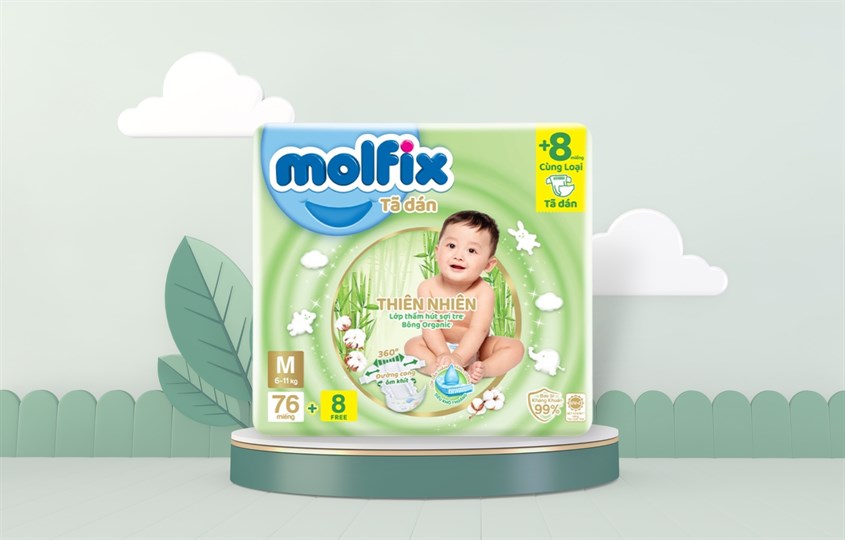 Tã dán Molfix thiên nhiên size M 84 miếng (6 - 11 kg)