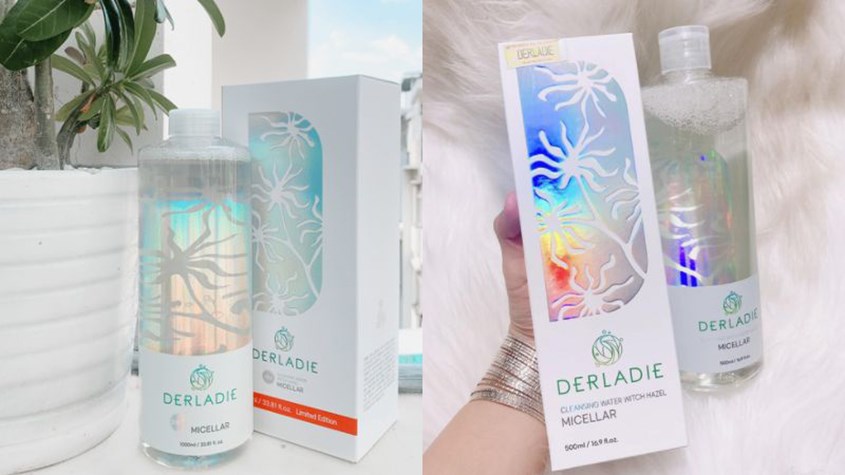 Tẩy trang Derladie có bao bì ấn tượng, được in bằng nền 7 màu Hologram