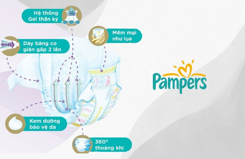 Bỉm Pampers khô thoáng, an toàn, bảo vệ làn da trẻ