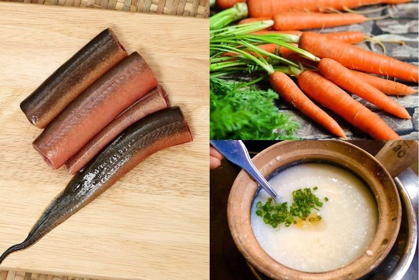 Cháo lươn cho bé và cà rốt rất giàu chất dinh dưỡng