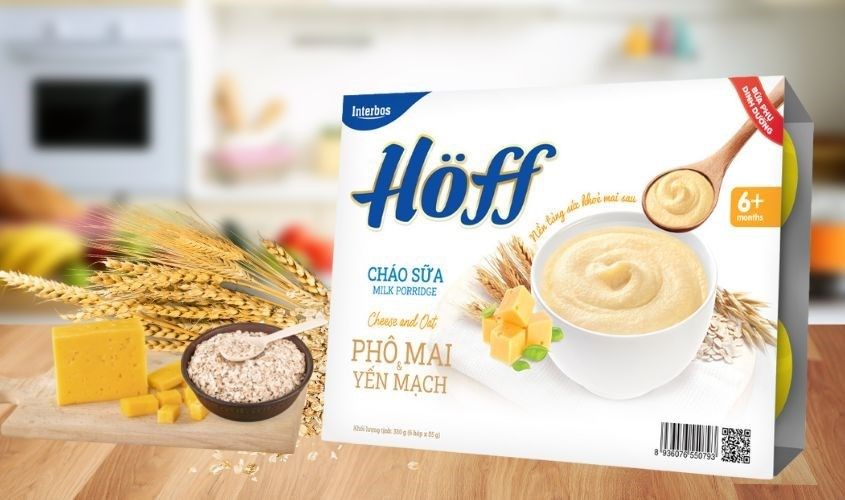 Lốc 6 hũ dinh dưỡng ăn dặm cháo sữa Hoff vị phô mai, yến mạch 55g