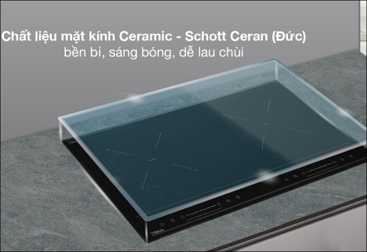 Bếp từ hồng ngoại Teka sở hữu mặt bếp được làm từ chất liệu kính cao cấp, chịu nhiệt tốt
