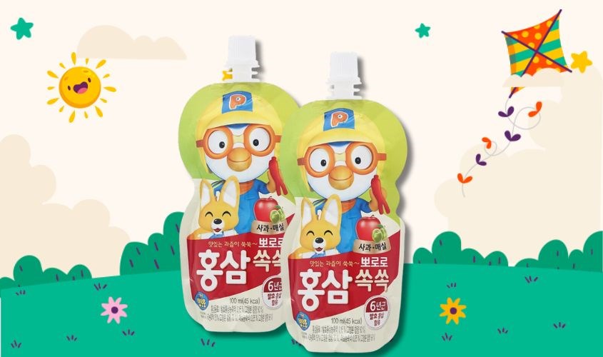 Nước ép trái cây Pororo hồng sâm vị táo, mơ 100 ml (từ 1 tuổi)