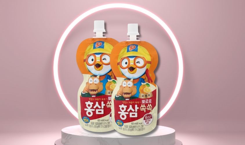 Nước ép trái cây Pororo hồng sâm vị cam 100 ml (từ 1 tuổi) chứa nhiều vitamin C bổ sung collagen cho da