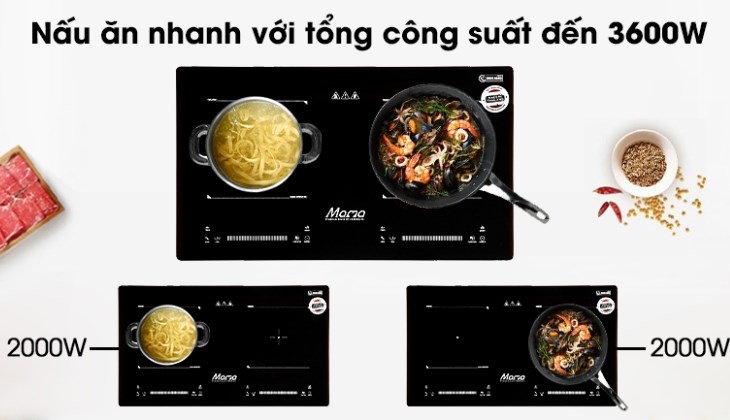 Bếp từ đôi lắp âm Sunhouse Mama MMB9201DIH đa dạng chức năng nấu với công suất mạnh mẽ 3600W, cực đại mỗi vùng 2000W Bếp từ đôi lắp âm Sunhouse Mama MMB9201DIH đa dạng chức năng nấu với công suất mạnh mẽ 3600W, cực đại mỗi vùng 2000W