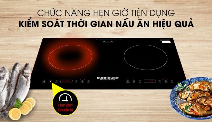 Chức năng hẹn giờ của bếp từ đôi lắp âm Sunhouse SHB9101 giúp người nội trợ chủ động chọn thời gian nấu nướng thay vì phải đứng trông chừng bếp Chức năng hẹn giờ của bếp từ đôi lắp âm Sunhouse SHB9101 giúp người nội trợ chủ động chọn thời gian nấu nướng thay vì phải đứng trông chừng bếp