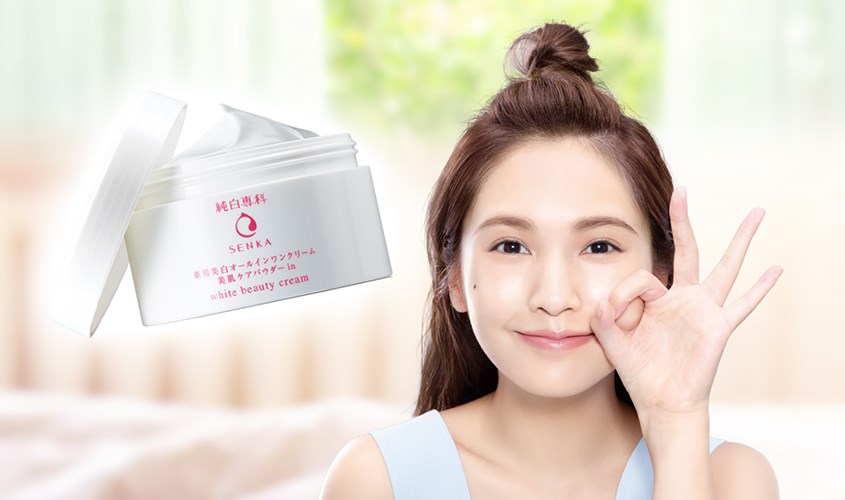 Sử dụng thêm Kem dưỡng trắng nâng tone 3 trong 1 Senka White Beauty Cream