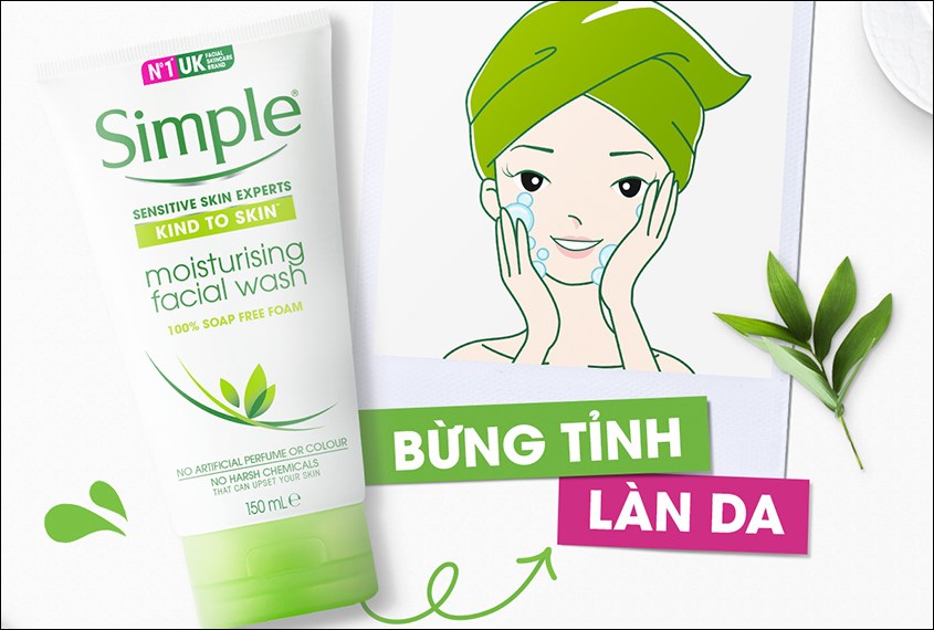 Dùng Sữa rửa mặt Simple Moisturizing Facial Wash 100% Soap Free 150ml