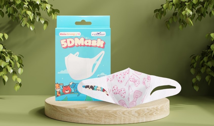 Hộp 10 cái khẩu trang y tế 5D cho bé FAMAPRO quai vải 3 lớp