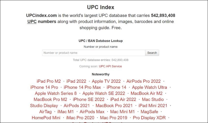 Website UPC index