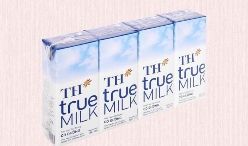 Lốc 4 hộp sữa tươi TH true MILK có đường 180 ml