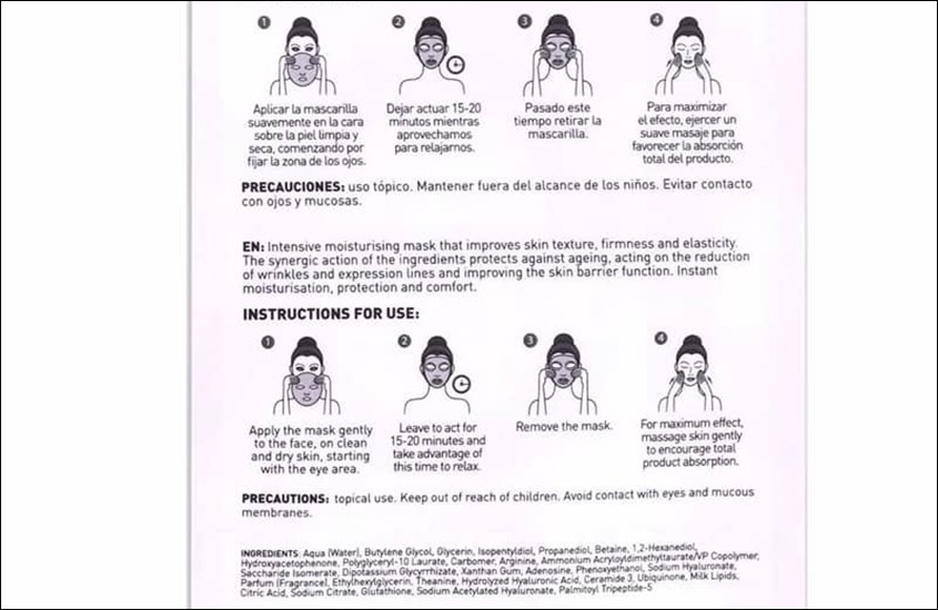 Cách sử dụng và thành phần được in ở mặt sau vỏ