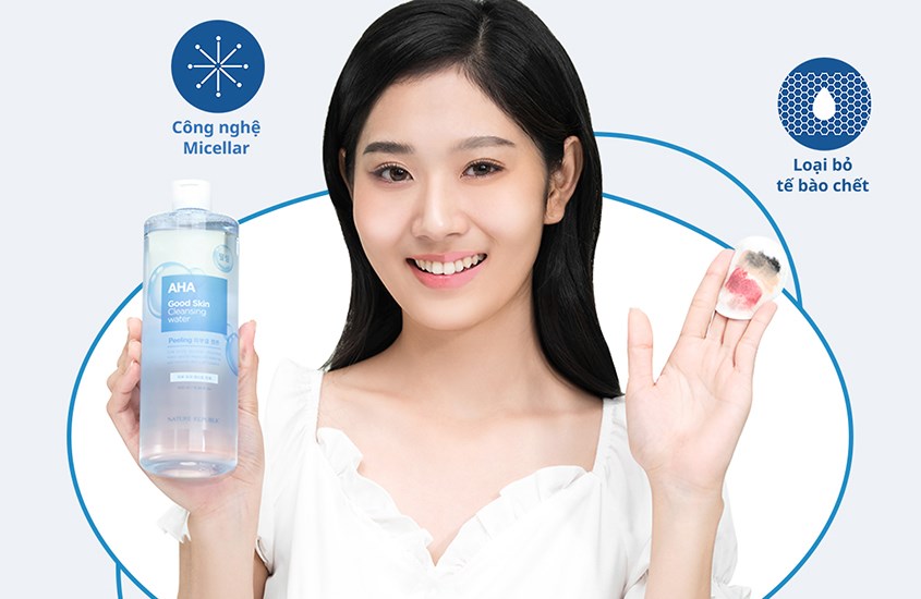 Nước tẩy trang tẩy tế bào chết Nature Republic Good Skin AHA Ampoule Cleansing Water 500 ml