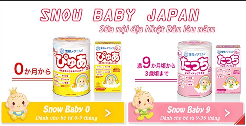 Phụ huynh có thể lựa chọn loại sữa Snow Baby phù hợp với độ tuổi bé