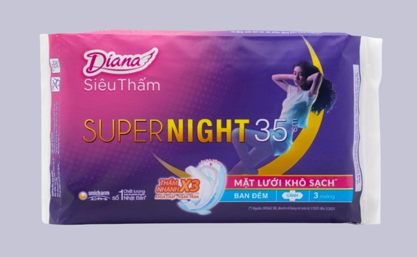 Băng vệ sinh ban đêm Diana Super Night chống tràn có cánh 3 miếng