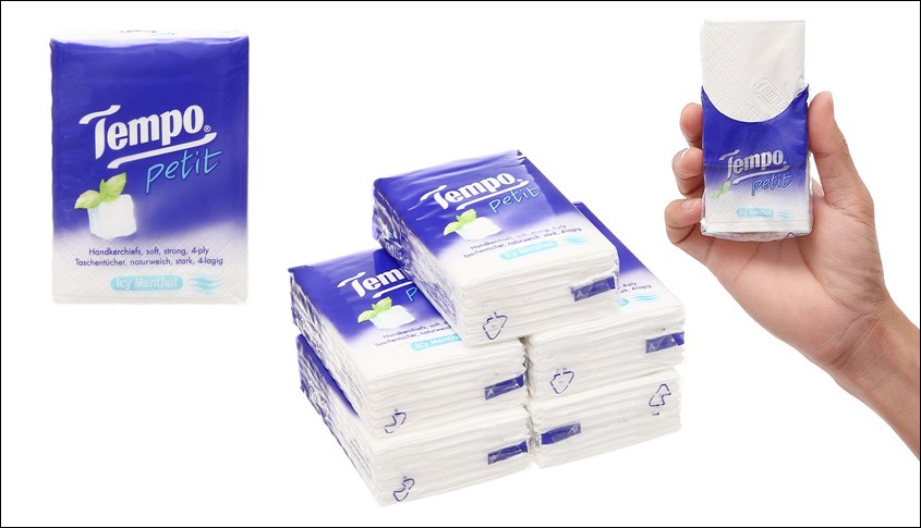 Lốc 6 gói khăn giấy bỏ túi Tempo hương bạc hà 4 lớp
