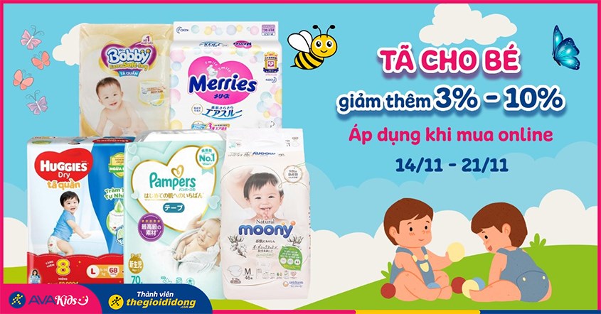 tã giảm thêm 3 - 10% khi mua online