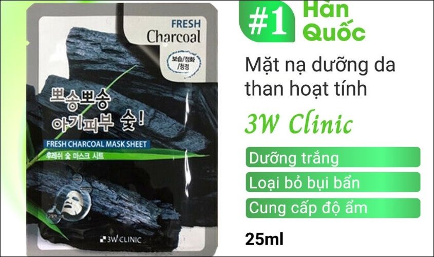 Mặt nạ than hoạt tính 3W Clinic Fresh Charcoal Mask Sheet