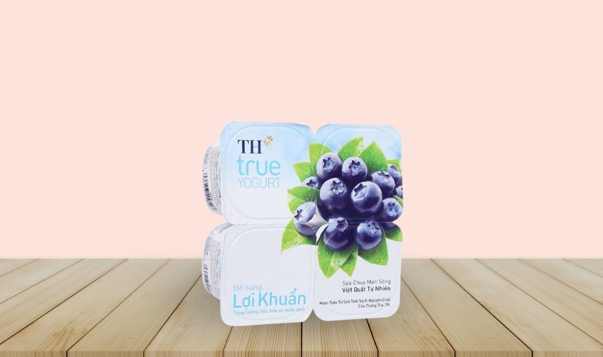 Lốc 4 hộp sữa chua trái cây TH true YOGURT vị việt quất 100g chứa lợi khuẩn có lợi cho hệ tiêu hóa
