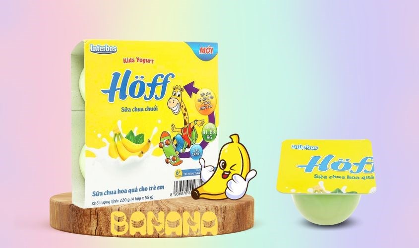 Lốc 4 hộp sữa chua trái cây Hoff vị chuối 55g