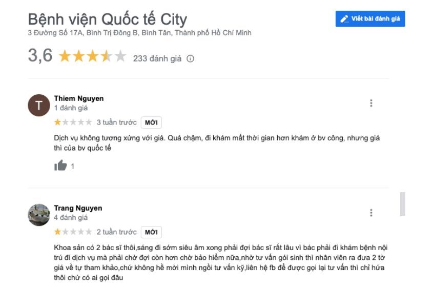 Một số ý kiến phản hồi Bệnh viện Quốc tế City cần cải thiện