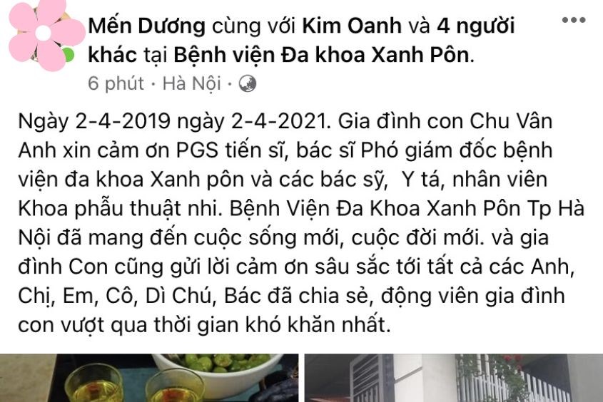 Lời cảm ơn Bệnh viện Xanh Pôn Hà Nội từ cha mẹ bệnh nhi