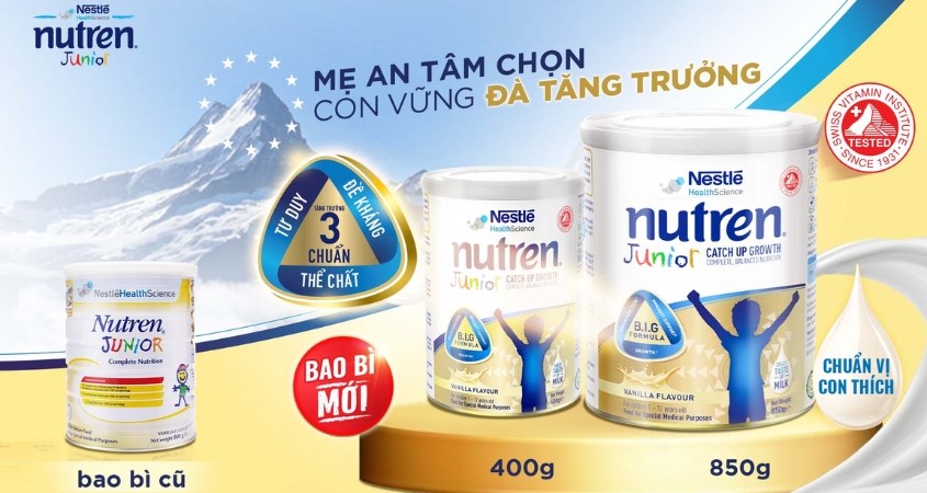Sữa bột Nutren Junior hương vani 850g (1 - 12 tuổi)