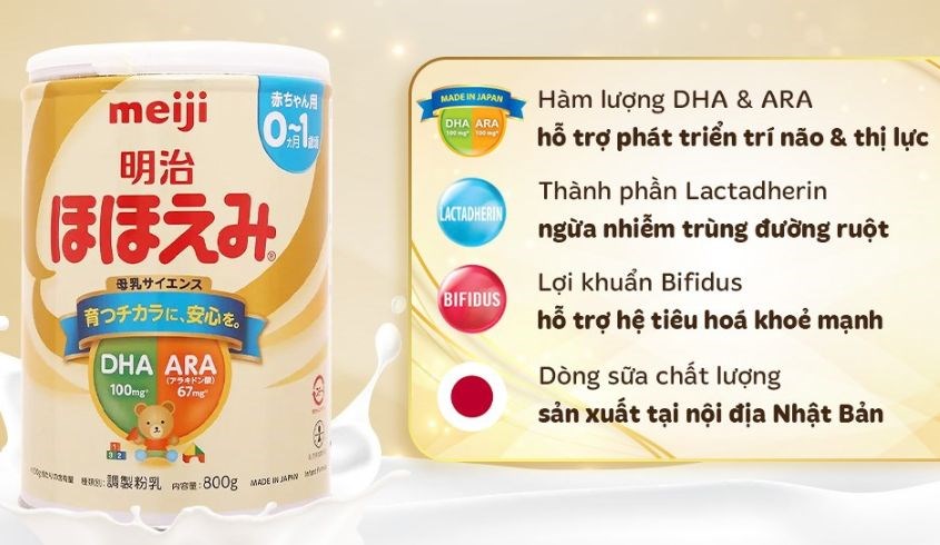 Sữa bột nội địa Nhật Meiji Hohoemi Milk vị nhạt thanh 800g (0 - 12 tháng)