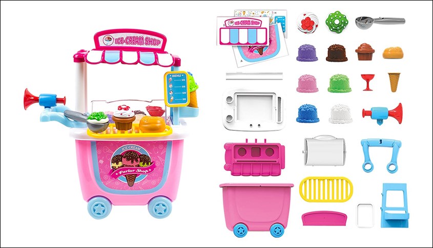 Bộ đồ chơi xe đẩy cửa hàng bán kem Bowa 8342 (31 chi tiết)