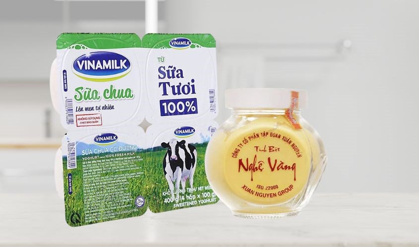 Mặt nạ Sữa chua có đường Vinamilk 100g và Tinh bột nghệ vàng Xuân Nguyên hũ 75g