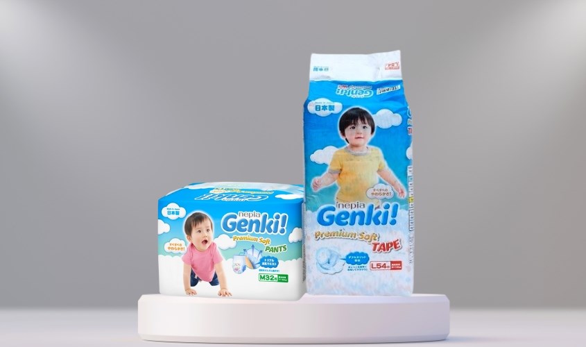 Bỉm Genki được sản xuất với chất liệu bông tự nhiên cao cấp và siêu mềm mỏng