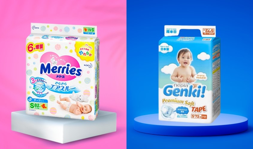 Merries và Genki đều đáp ứng được các tiêu chí thấm hút nhanh, chống tràn