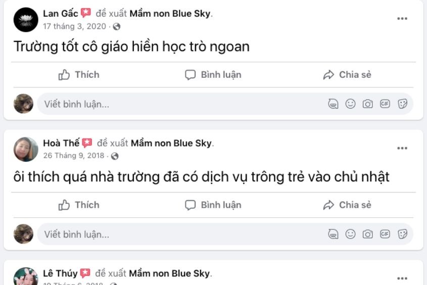 Đánh giá trường mầm non Blue Sky Đánh giá trường mầm non Blue Sky