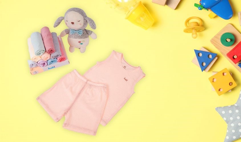 Bộ sát nách bé gái Haki màu hồng cam