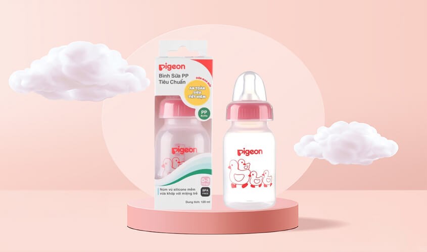 Bình sữa nhựa PP Pigeon cổ hẹp 120 ml (0 - 3 tháng) Bình sữa nhựa PP Pigeon cổ hẹp 120 ml (0 - 3 tháng)