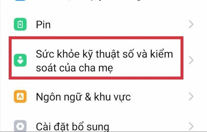 Chọn Sức khỏe kỹ thuật số và kiểm soát của cha mẹ