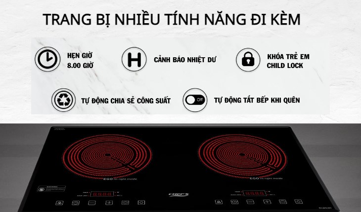 Bếp hồng ngoại Chef's được trang bị nhiều tính năng thông minh đi kèm 