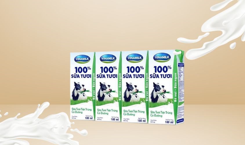 Lốc 4 hộp sữa tươi Vinamilk có đường 180 ml