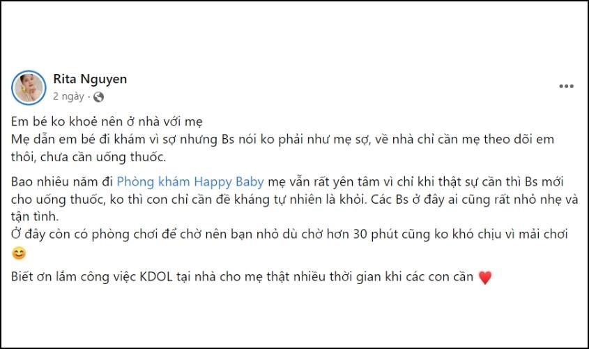 Chia sẻ của mẹ về phòng khám bác sĩ Huyên Thảo