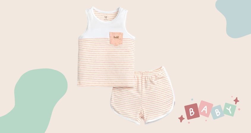 Bộ sát nách kẻ dày bé gái Haki màu cam