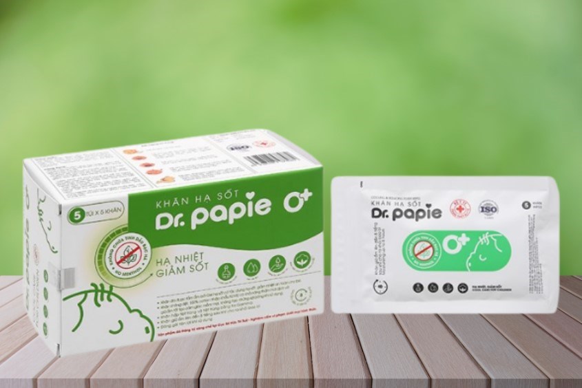 Khăn hạ sốt Dr.Papie 0+ cho trẻ sơ sinh và trẻ nhỏ (Hộp 5 cái) Chăm sóc trẻ bị sốt siêu vi và sốt xuất huyết