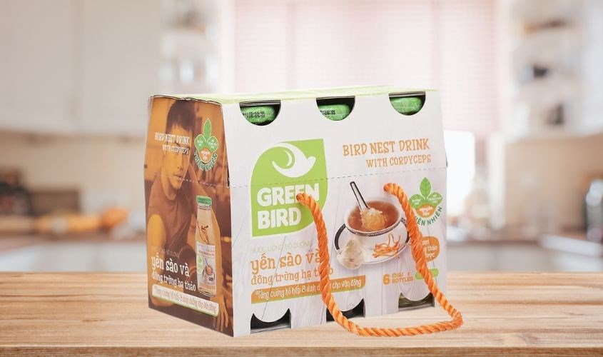 Lốc 6 chai nước yến sào đông trùng hạ thảo Green Bird 185 ml