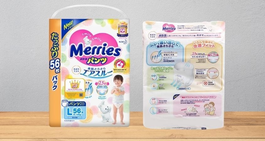 Tã quần Merries size L 56 miếng (9 - 14 kg)