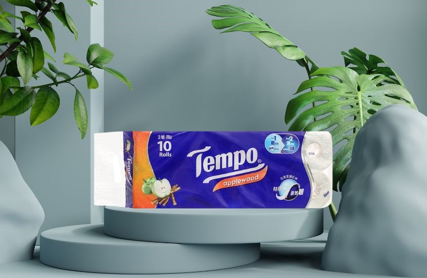 Lốc 10 cuộn giấy vệ sinh Tempo hương gỗ táo 3 lớp