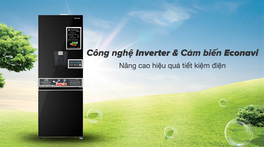 Tủ lạnh Panasonic Inverter 300 lít NR-BV331WGKV có công nghệ Inverter và cảm biến ECONAVI tiết kiệm điện và giúp tủ vận hành êm ái