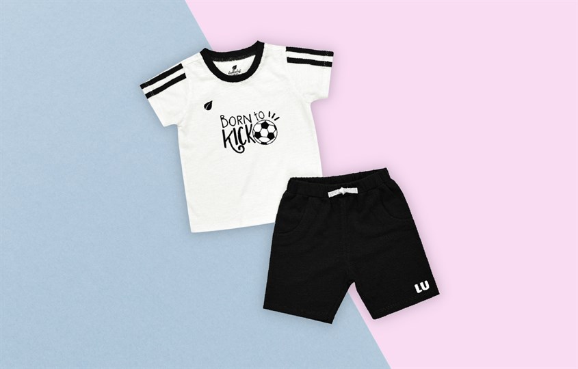 Bộ tay ngắn bé trai Lullaby FOOTBALL NH375M màu trắng đen Bộ tay ngắn bé trai Lullaby FOOTBALL NH375M màu trắng đen